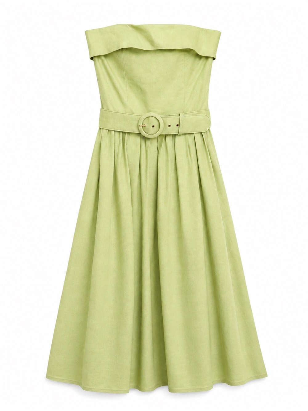 NICHOLAS Strapless Belted Midi Dress in Light Green